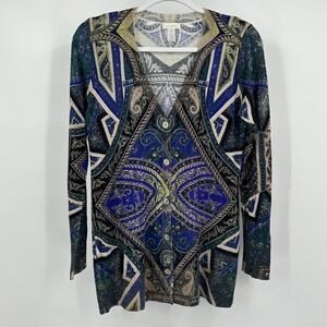 Chicos Womens Boho‎ Geometric Print Lightweight Cardigan Size 0 US S Sweater